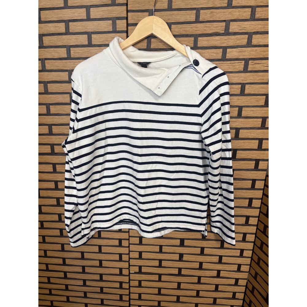 J. Crew White And Navy Stripe Top Size Small